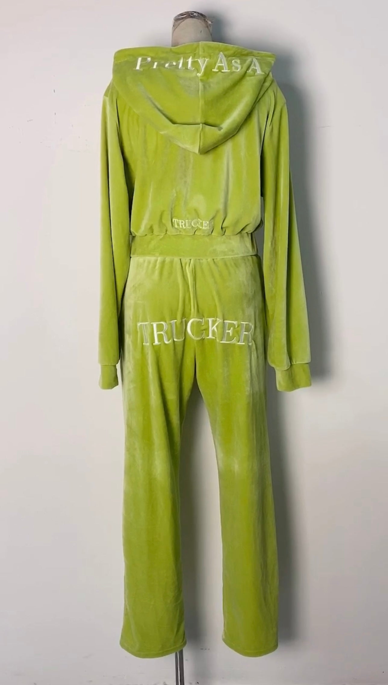 ‘THAT GIRL’ Custom Zipper Cropped Velour Set GREEN (items on hand)