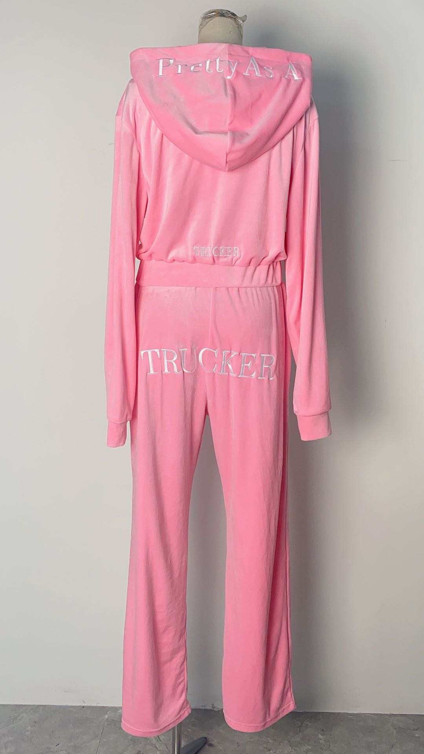 ‘THAT GIRL’ Custom Zipper Velour Set PINK (items on hand)